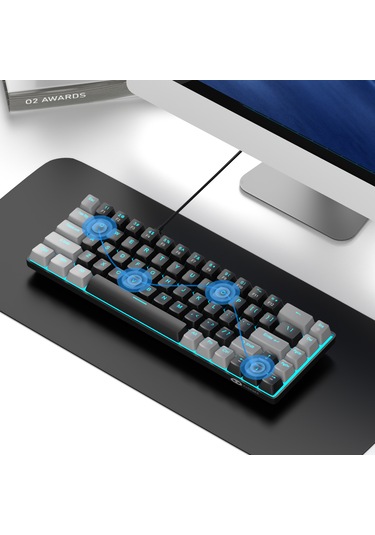 Magegee Mk-box 68 Tuş Kablolu Mekanik Red Switch Türkçe Q Gri-siyah Gaming Klavye