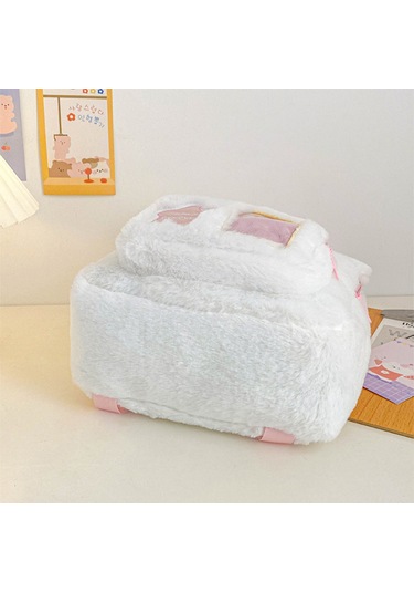 Ranyeek Mor Kedi Desenli Yumuşak Plüsh Çift Askılı Çanta 26x32x8 Cm Çok Renkli