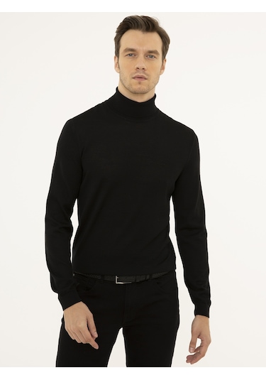 Cacharel Siyah Slim Fit Balıkçı Yaka Basic Triko Kazak