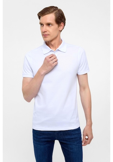 SÜVARİ Beyaz Slim Düz Polo Yaka Tişört