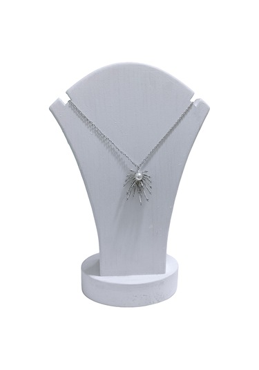 Kadın İncili Taşlı Gümüş Renk Çelik Kolye Çelik