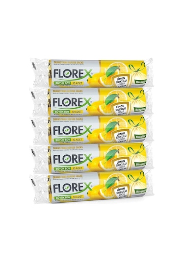 Florex Limon Kokulu Büzgülü Çöp Torbası - 65x70 Cm. - 5 Rulo
