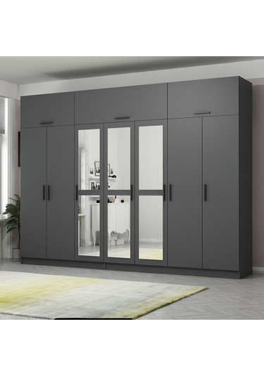 Minar Kale 7 Kapaklı 3 Aynalı 4 Ç Dolap Ve Yüklük Antrasit 235cm Antrasit