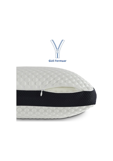 Rudu Cooler Kılıflı Visco Visko Delikli Bütün Sünger Yastık 60x40x14 Cm 1250 Gr Omuz/boyun Destekli Beyaz - Lacivert