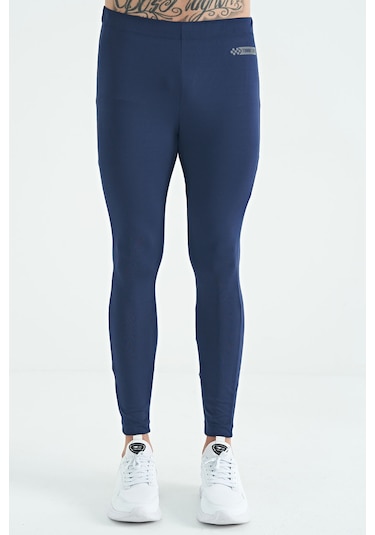 Tommy Life İndigo Logo Baskılı Yüksel Bel Slim Fit Aktif Spor Erkek Tayt - 84989 İndigo