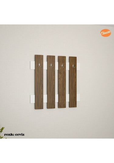 Askılık Duvar Askılığı Portmanto Antre Askılık Vestiyer Anahtarlık Ceviz - Beyaz