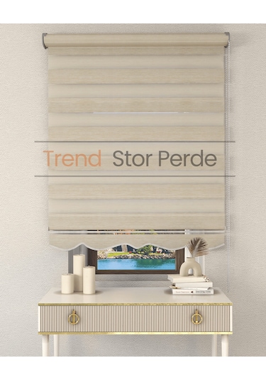 Sütlü Kahve Etek Dilimli Zebra Stor Güneşlik Perde Kırık Sütlü Kahve