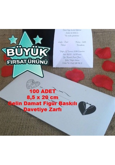 Farklımarket Gelin Damat Baskılı Zarf - 90 Gr. - 1. Hamur (100 Adet)