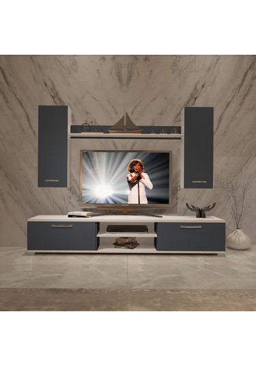 Decoraktiv Eko 7 Mdf Dvd Tv Ünitesi Tv Sehpası Beyaz - Antrasit