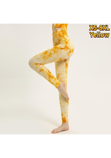 Sarı Bayan Siyah Tüy Baskılar Streç Yoga Tayt Spor Koşu Spor Salonu Spor Aktif Pantolon Sarı
