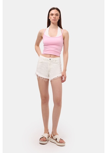 Itsbasic Kadın Kırık Beyaz 7s6-101 Mini Paça Püsküllü Denim Şort
