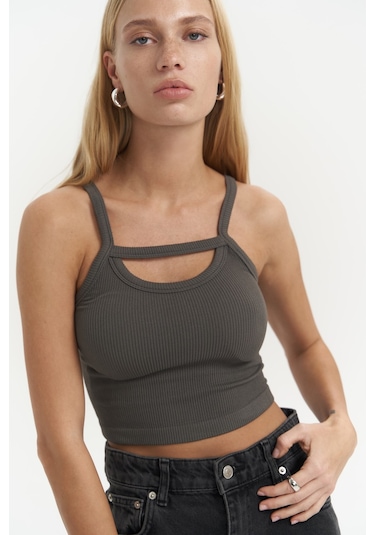 Noam Antrasit Ön Detay Fitilli Crop Antrasit