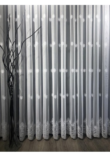 Tül Perde Grek Zemin Sedef Sim Işlemeli B14803 Ekru