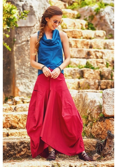 Beli Bağcıklı Cep Detaylı Şalvar Uzun Etek