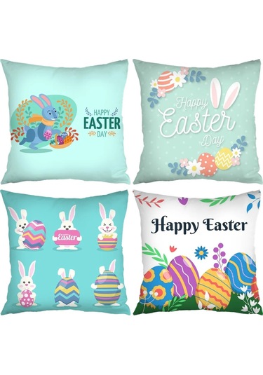 Adet Paskalya Yastık Kılıfları 18 X 18 İnç - Paskalya Serisi Yastık Kılıfı Kılıfı Yastık Fermuarlı Kare Yastık Kılıfı Diğer