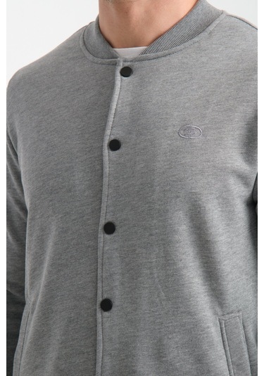 Shooter Sportswear Erkek Sweatshirt Düğmeli Ekru Standart Kalıp Gri Melanj