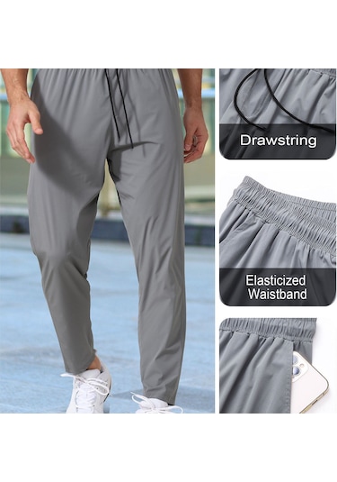 Hombey Erkek Spor Pantolonları - İnce Hacimli Hızlı Kuruyan Kumaş, Esnek Kemerli Bel Ve Yan Cep - Fitness, Koşu, Boksa Uygun Gri
