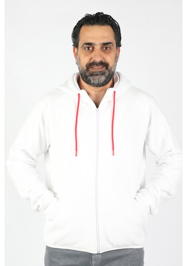 Erkek Kapüşonlu Polar Beyaz
