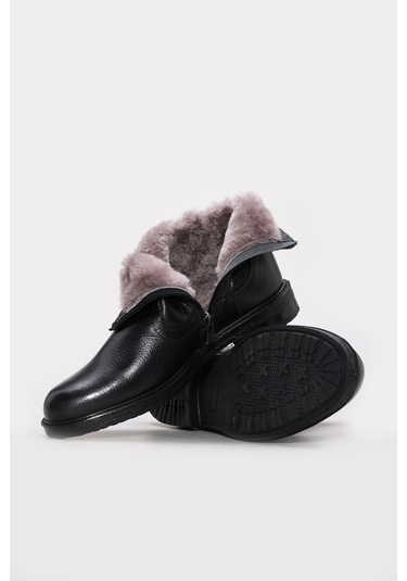 Hakiki Deri Kürklü Erkek Klasik Bot 408kma123 Siyah