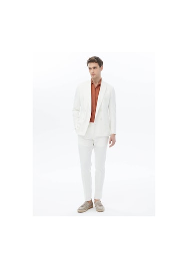 Kip Ekru Düz Slim Fit Takım Elbise Ekru
