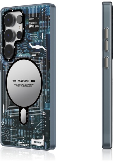 Galaxy Uyumlu S25 Ultra Kılıf Magsafe Şarj Özellikli Youngkit Technology Serisi Kapak Mavi