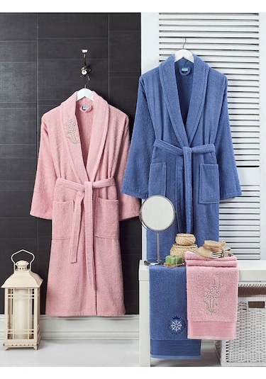 4 Parça Aile Bornoz Seti Kadın Erkek Havlulu Bornoz Takımı Lacive (534433270)