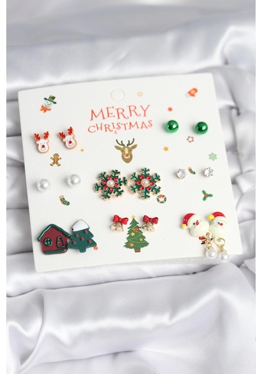 Yılbaşı Temalı Küpe Seti - 8 Çift Renkli