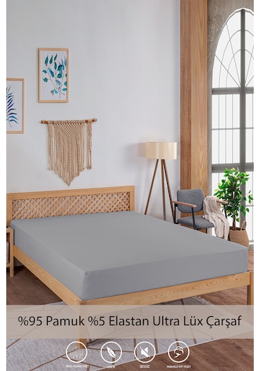 Penye-likralı Lastikli Çarşaf, 100 200 Tek Kişilik %100 Pamuk-elastan Örme Kumaş, 200 Gr/m²v Gri