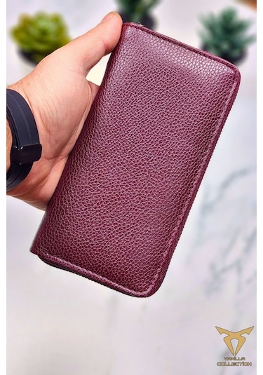 Xclub Model Unisex Telefon Bölmeli El Geçmeli Kordonlu Deri Portföy Kartlık Uzun Cüzdan Bordo Siyah