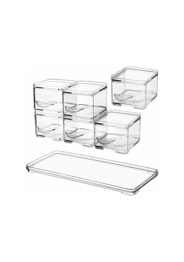 Nandy Home Standlı Kaşık Clear Baharatlık Seti 6'lı + Görselli Etiket Şeffaf