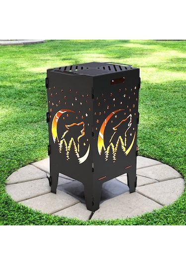 Gece Ve Kurt Desenli Dekoratif Mangal, Portatif Ateş Çukuru