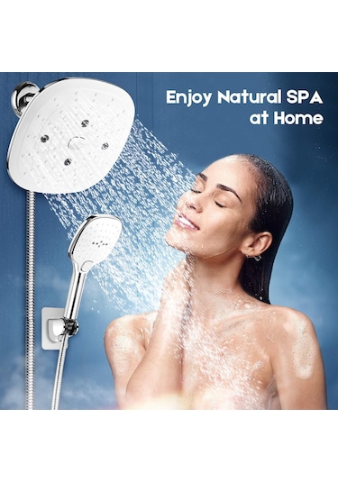 Lebıhmurah Bf1467 Duş Başlığı Combo, 9 İnç Ayarlanabilir Yağış Duş Başlığı 3 Ayar Basma Düğmeli Yük Duş Banyo ve Aks. Dğ. 47719242 Gümüş