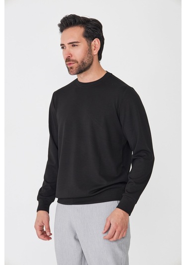 White Stone Siyah Sıfır Yaka Uzun Kollu Basic Sweatshirt