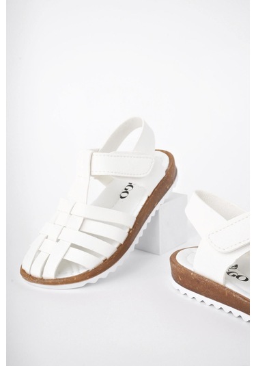 Muggo Rapunzel Garantili Günlük Ortopedik Hafif Taban Cırtlı Kız Çocuk Sandalet Beyaz