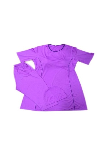 Kadın Kısa Kol Tesettür Mayo Yarı Kapalı Boneli Kaprili Likralı Pembe