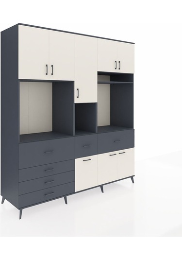 Kronos Dolap 10 Raflı 6 Çekmeceli 8 Kapaklı 220x59x243 Antrasit-aytaşı/antrasit Aytası/antrasıt