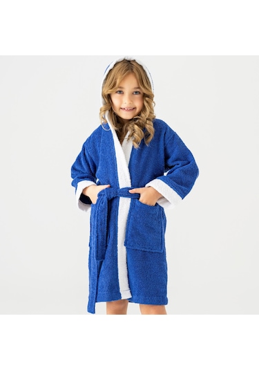 Soley Pueri %100 Pamuklu Unisex Çocuk Bornozu Saks Mavi