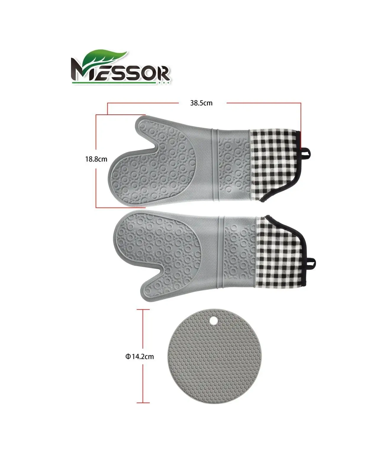 Messor Mutfak Seti Eldiven Sıcak Tutacak 2 Adet Büyük Boyut 140300218 Gri
