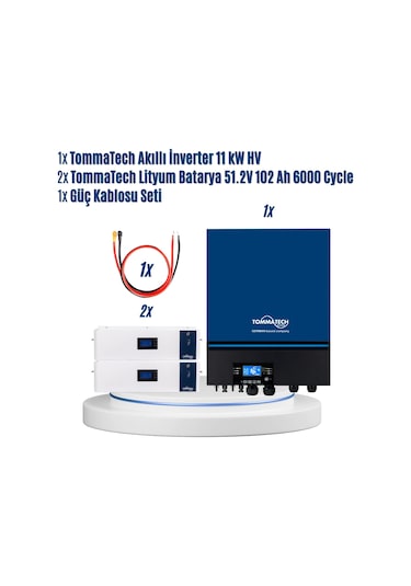Tommatech 11kw Pro İnverter + 2 X 51.2v 102ah Lityum Batarya Seti Güç Kablosu Dahil