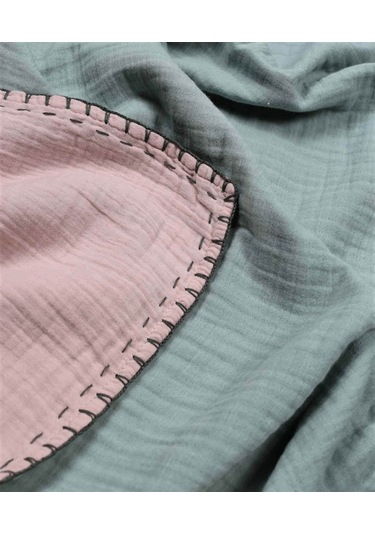 Cigit Müslin Çift Taraflı El İşili Bebek Battaniye Yıkanmıştır 100x100 Cm Mint Pudra Mint Yeşili