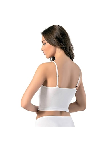 Kadın İp Askılı V Yaka Taşlı Kaşkorse Crop 6437 001