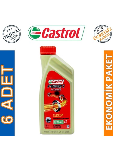 Castrol PoWer 1 Scooter 10W-40 4t 1 L Motosiklet Yağı (6 Adet)