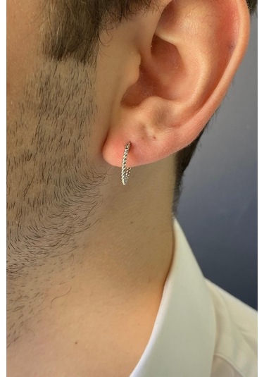 Zümrüt Sarraf 14 Ayar Beyaz Altın Burgulu Halka Erkek Küpe