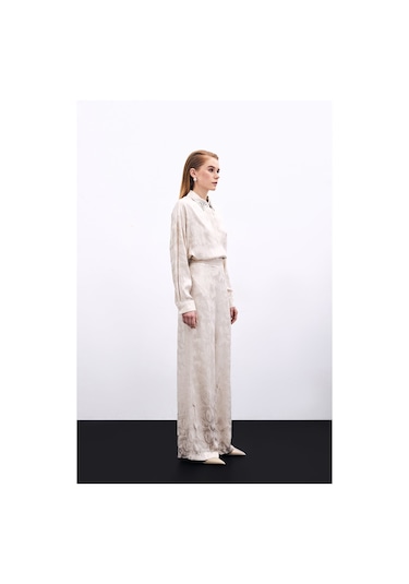 Sateen Jakarlı Salaş Pantolon - Bej