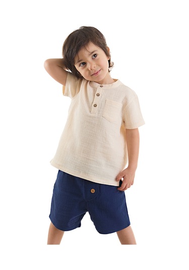 Denokids Erkek Bebek Çocuk Müslin Şort Gömlek Takım Çok Renkli