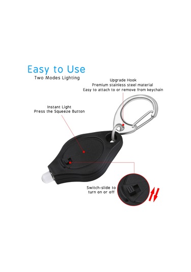 Xindoker 10'lu Paket Mor Kasa Anahtar Zinciri Feneri, Beyaz Led Işığı, Basma/kaydırma Anahtarı, Cr2032 Pil Dahil Siyah