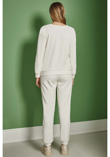 Reglan Kollu Ekru Üç İplik Sweatshirt Ekru