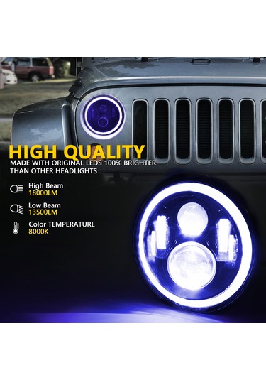 Yaozixa 7 İnç Araba/motosiklet Led Farı H4 Bağlantı 180w 18000lm 3 Renk Beyaz/sarı/mavi Ip67 50000 Saat Omur C0072 Tek Adet
