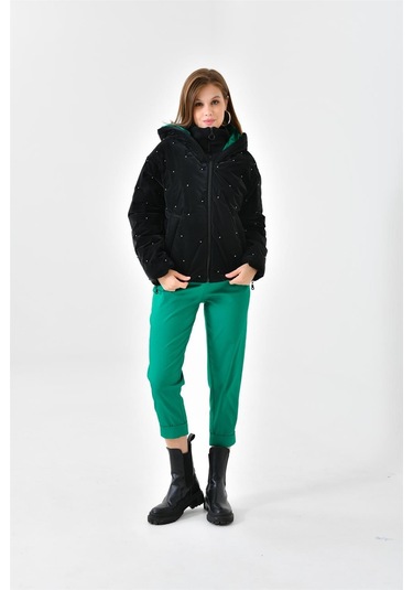 Ftz Women Kadın İnci Detaylı Mont Siyah Rbn4047-siyah Siyah