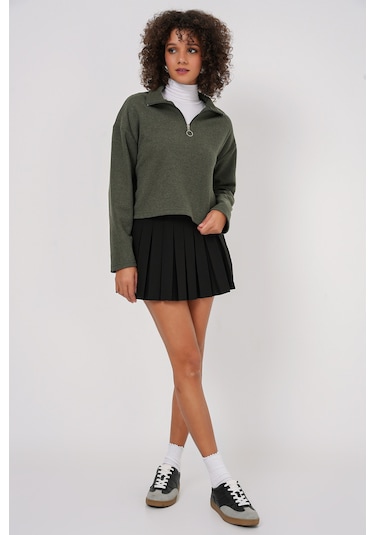 Bigdart 55449 Fermuarlı Yaka Örme Sweatshirt - Haki